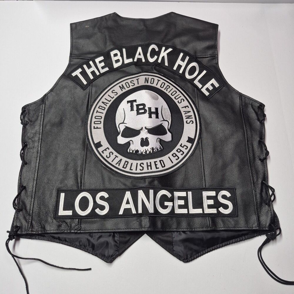 ​HWK Real 100% Cowhide Leather Biker Vest Raiders The Black Hole LA Fan Club 2XL